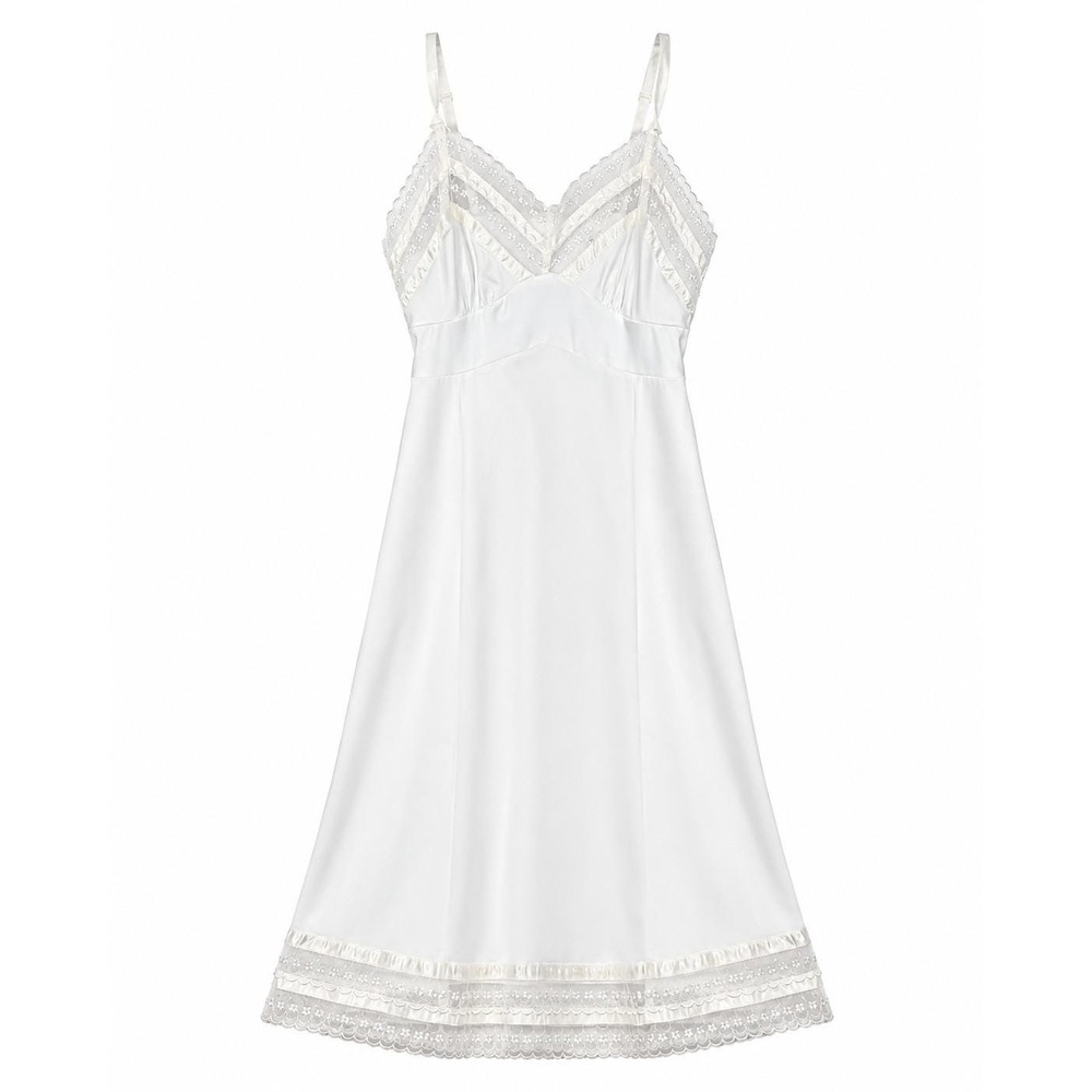 Vintage Penneys Adonna Full Slip Women's 34 White Lace Coquette Bridal Boudoir